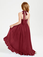 Trendy Boho Junior Bridesmaid Dresses Asymmetrical Cascading Skirt Burgundy