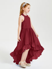 Trendy Boho Junior Bridesmaid Dresses Asymmetrical Cascading Skirt Burgundy