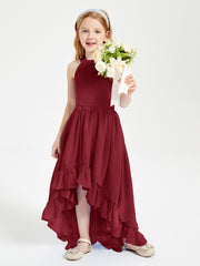 Trendy Boho Junior Bridesmaid Dresses Asymmetrical Cascading Skirt Burgundy