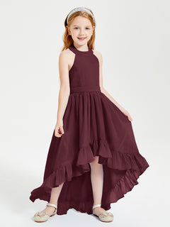 Trendy Boho Junior Bridesmaid Dresses Asymmetrical Cascading Skirt Cabernet