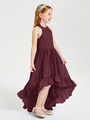 Trendy Boho Junior Bridesmaid Dresses Asymmetrical Cascading Skirt Cabernet