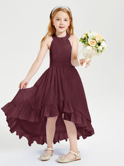 Trendy Boho Junior Bridesmaid Dresses Asymmetrical Cascading Skirt Cabernet