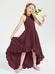 Trendy Boho Junior Bridesmaid Dresses Asymmetrical Cascading Skirt Cabernet