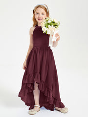Trendy Boho Junior Bridesmaid Dresses Asymmetrical Cascading Skirt Cabernet