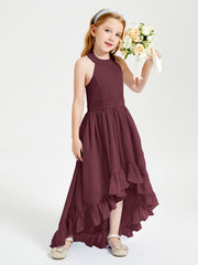 Trendy Boho Junior Bridesmaid Dresses Asymmetrical Cascading Skirt Cabernet
