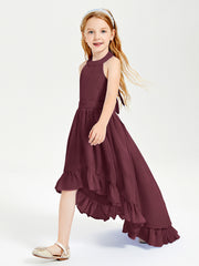 Trendy Boho Junior Bridesmaid Dresses Asymmetrical Cascading Skirt Cabernet