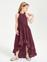 Trendy Boho Junior Bridesmaid Dresses Asymmetrical Cascading Skirt Cabernet