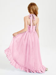 Trendy Boho Junior Bridesmaid Dresses Asymmetrical Cascading Skirt Candy Pink