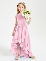 Trendy Boho Junior Bridesmaid Dresses Asymmetrical Cascading Skirt Candy Pink