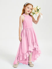Trendy Boho Junior Bridesmaid Dresses Asymmetrical Cascading Skirt Candy Pink
