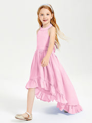 Trendy Boho Junior Bridesmaid Dresses Asymmetrical Cascading Skirt Candy Pink