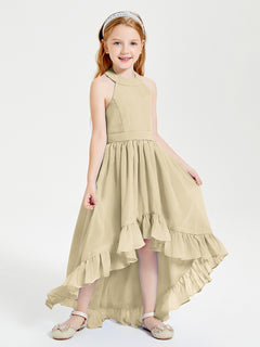 Trendy Boho Junior Bridesmaid Dresses Asymmetrical Cascading Skirt Champagne