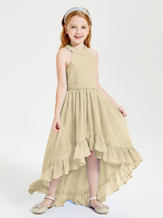 Trendy Boho Junior Bridesmaid Dresses Asymmetrical Cascading Skirt Champagne
