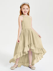 Trendy Boho Junior Bridesmaid Dresses Asymmetrical Cascading Skirt Champagne
