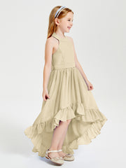 Trendy Boho Junior Bridesmaid Dresses Asymmetrical Cascading Skirt Champagne