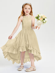 Trendy Boho Junior Bridesmaid Dresses Asymmetrical Cascading Skirt Champagne