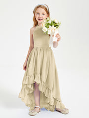 Trendy Boho Junior Bridesmaid Dresses Asymmetrical Cascading Skirt Champagne