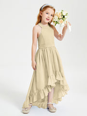 Trendy Boho Junior Bridesmaid Dresses Asymmetrical Cascading Skirt Champagne