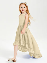 Trendy Boho Junior Bridesmaid Dresses Asymmetrical Cascading Skirt Champagne