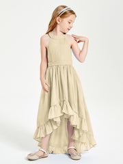 Trendy Boho Junior Bridesmaid Dresses Asymmetrical Cascading Skirt Champagne