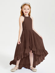 Trendy Boho Junior Bridesmaid Dresses Asymmetrical Cascading Skirt Chocolate