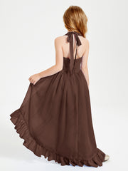 Trendy Boho Junior Bridesmaid Dresses Asymmetrical Cascading Skirt Chocolate