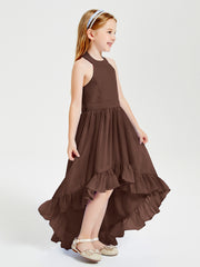Trendy Boho Junior Bridesmaid Dresses Asymmetrical Cascading Skirt Chocolate