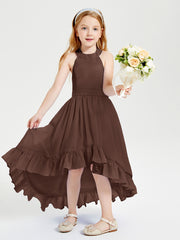 Trendy Boho Junior Bridesmaid Dresses Asymmetrical Cascading Skirt Chocolate