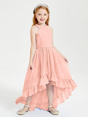Trendy Boho Junior Bridesmaid Dresses Asymmetrical Cascading Skirt Coral
