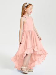 Trendy Boho Junior Bridesmaid Dresses Asymmetrical Cascading Skirt Coral