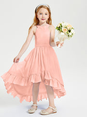 Trendy Boho Junior Bridesmaid Dresses Asymmetrical Cascading Skirt Coral