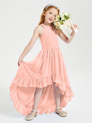 Trendy Boho Junior Bridesmaid Dresses Asymmetrical Cascading Skirt Coral