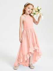 Trendy Boho Junior Bridesmaid Dresses Asymmetrical Cascading Skirt Coral