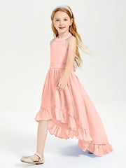 Trendy Boho Junior Bridesmaid Dresses Asymmetrical Cascading Skirt Coral