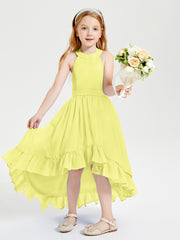 Trendy Boho Junior Bridesmaid Dresses Asymmetrical Cascading Skirt Daffodil