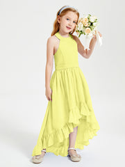 Trendy Boho Junior Bridesmaid Dresses Asymmetrical Cascading Skirt Daffodil