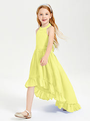 Trendy Boho Junior Bridesmaid Dresses Asymmetrical Cascading Skirt Daffodil