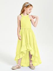 Trendy Boho Junior Bridesmaid Dresses Asymmetrical Cascading Skirt Daffodil