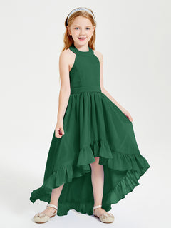 Trendy Boho Junior Bridesmaid Dresses Asymmetrical Cascading Skirt Dark Green