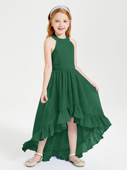 Trendy Boho Junior Bridesmaid Dresses Asymmetrical Cascading Skirt Dark Green