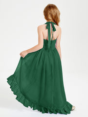 Trendy Boho Junior Bridesmaid Dresses Asymmetrical Cascading Skirt Dark Green