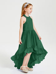 Trendy Boho Junior Bridesmaid Dresses Asymmetrical Cascading Skirt Dark Green