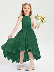 Trendy Boho Junior Bridesmaid Dresses Asymmetrical Cascading Skirt Dark Green