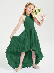 Trendy Boho Junior Bridesmaid Dresses Asymmetrical Cascading Skirt Dark Green