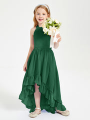 Trendy Boho Junior Bridesmaid Dresses Asymmetrical Cascading Skirt Dark Green