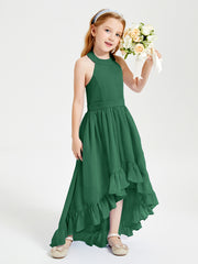 Trendy Boho Junior Bridesmaid Dresses Asymmetrical Cascading Skirt Dark Green