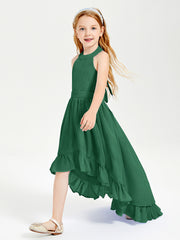 Trendy Boho Junior Bridesmaid Dresses Asymmetrical Cascading Skirt Dark Green