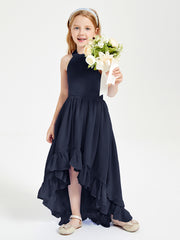 Trendy Boho Junior Bridesmaid Dresses Asymmetrical Cascading Skirt Dark Navy