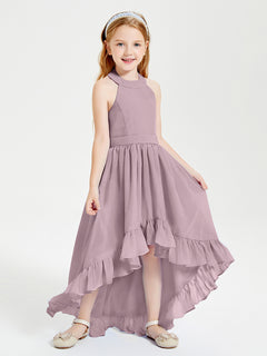 Trendy Boho Junior Bridesmaid Dresses Asymmetrical Cascading Skirt Dusk