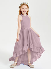 Trendy Boho Junior Bridesmaid Dresses Asymmetrical Cascading Skirt Dusk